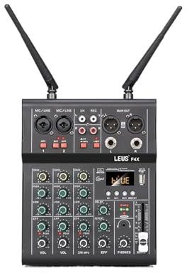EBAYTV Digitaler Mixer, F4X 4-Kanal-Soundmixer mit Dual-UHF-Funkmikrofon DJ-Konsolenmischung for Party-PC-Studioaufnahmen