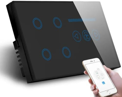 WIFI 4Gang Switch With Fan Dimmer Smart Light Switch Smart Home Products Home Automation Control System (black)