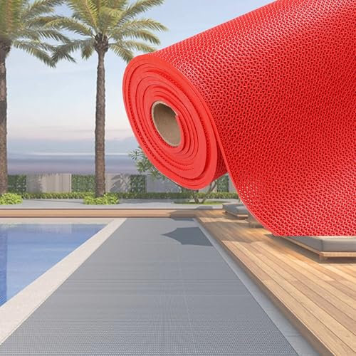 MDDKOP Tapis de sol de drainage antidérapant pour extérieur, imperméable, grand tapis en caoutchouc creux, tapis de piscine en forme de S Antidérapant commercial - Pour les zones humides(Rouge,90x500x