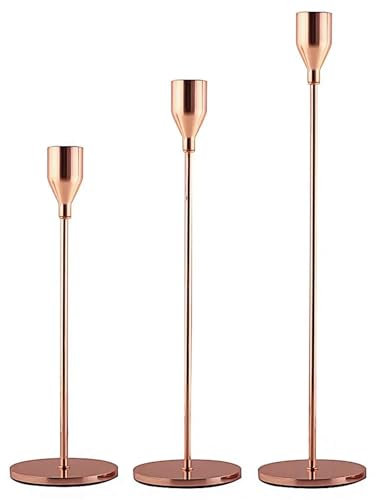 YGLEEULI Lot de 3 bougeoirs en métal Simples for décoration de Table de Mariage, fête, Salon, Chandelier, Table de Noël pour fête, Mariage(Rose Gold 3 PCS)