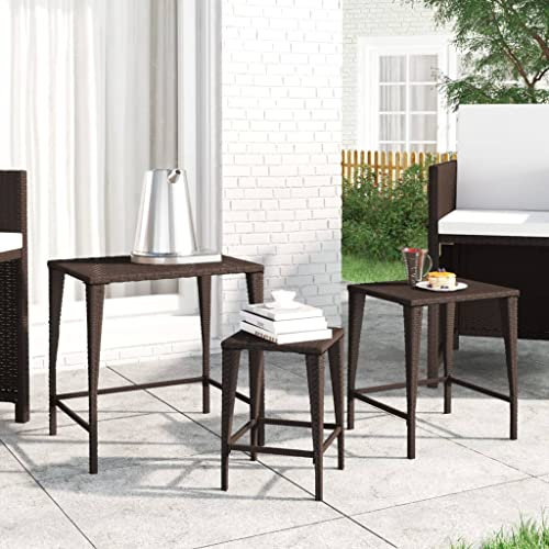 Woonisher Garten-Satztische 3 STK. Braun Poly Rattan Kunststoff gartentisch wetterfest