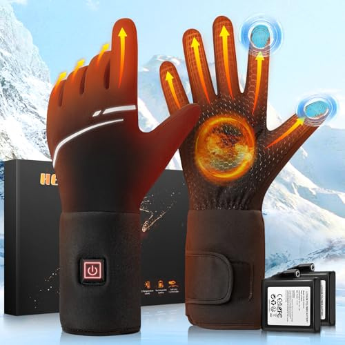 Beheizbare Handschuhe Dünn Damen Herren, Elektrische Beheizte Handschuhe Mit 7.4V 6400MAh Wiederaufladbare Akkus, 3 Temperatur, Touchscreen Heizhandschuhe, Beheizte Arbeitshandschuhe für Skifahren