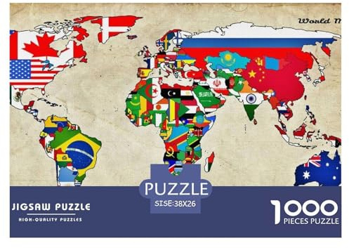Flag-world Map Jigsaw Puzzle Waterproof 1000 Piece Puzzle for Adults Impossible Adults Jigsaw Puzzle Challenging Puzzle Games