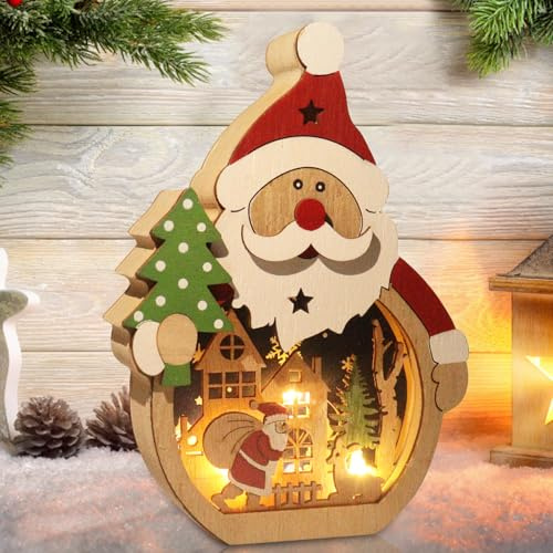 Weihnachtsdeko, LED Weihnachtsschmuck aus Holz, Weihnachtsmann Leuchtende Deko, Laterne Weihnachten Tischdekoration, Weihnachtsbeleuchtung aus Holz, Weihnachtslaternen für Innen Schlafzimmer Tischdeko