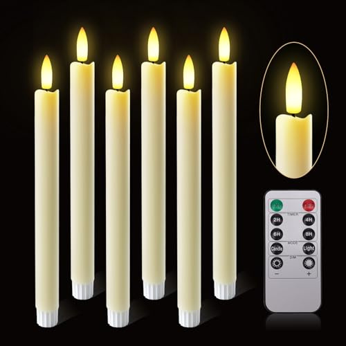 beek LED Stabkerzen ohne Flamme mit Timer-Fernbedienung – Echtwachs mit 3D-Flammeneffekt (6er Set) – Batteriebetriebene Fensterkerzen – Perfekte Deko für Weihnachten, Hochzeit & Wohnaccessoire
