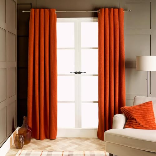 OHS 2 Panel Blackout Curtains Bedroom, Super Soft Boucle Fabric Thermal Insulated Eyelet Curtains for Living Room with Blackout Coating Back Layer, Rust - 66 x 72
