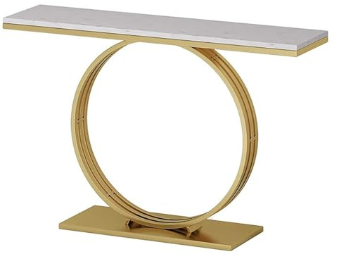 lyxamjrzyp Table Console Marbre, Meuble d’Entrée Long pour Couloir, Table de Salon, Petite Console Élégant Meuble Décoratif(Gold,55.1in/140cm)