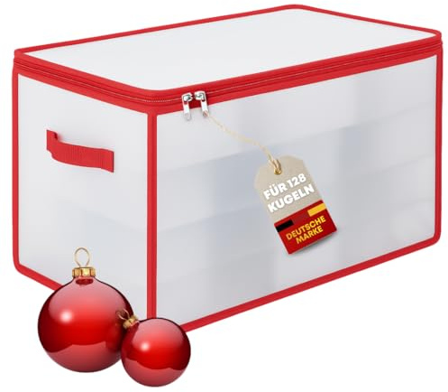 Quality-Collection Weihnachtskugel Aufbewahrungsbox XL | Für 128 Weihnachtskugeln | Sichere & stilvolle Aufbewahrung für Weihnachten | Christbaumkugeln | Christbaumschmuck | Faltbar mit Reißverschluss
