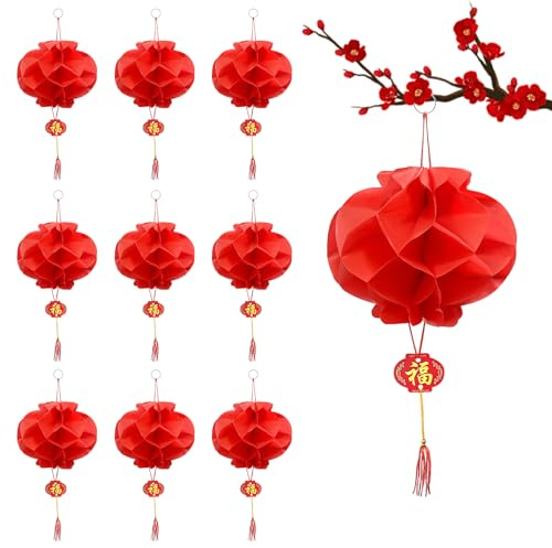 Minfuerang 20 Piezas Farolillos Chinos Rojas (20cm)