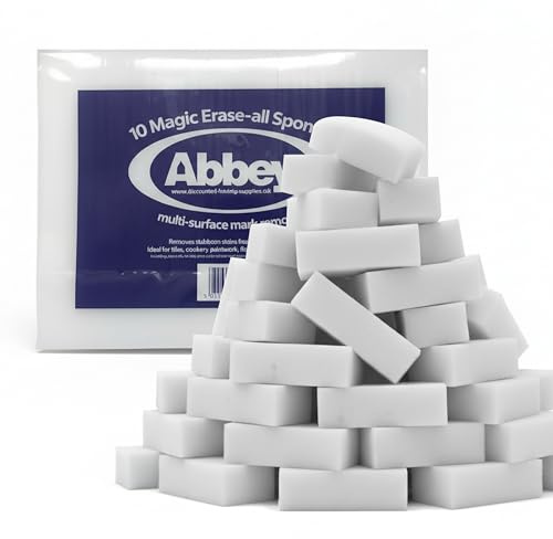 Abbey 180 White Magic Eraser Sponge for Cleaning – Cleaning Melamine Sponges for Stain & Mark Removal – Magic Eraser Sponge for Walls, Kitchens, Bathrooms, Paint Eraser -Dust Sponge 9.9x6x2.5cm