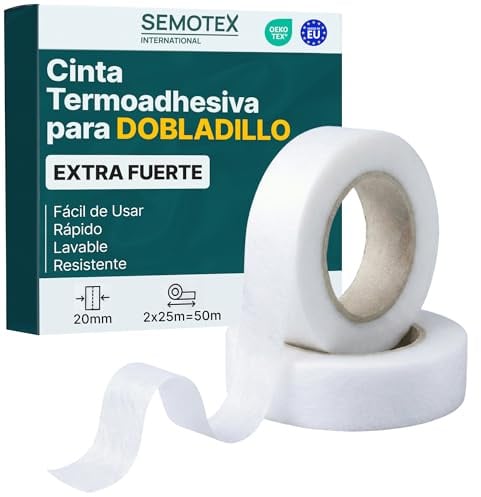gemola Nastro Termoadesivo per Tessuti - Orlo Svelto Termoadesivo EXTRA FORTE – 50 Metri x 20 mm Nastro Biadesivo per Tessuti - Ideale per tende, orlo dei pantaloni, abiti, jeans (20 mm)