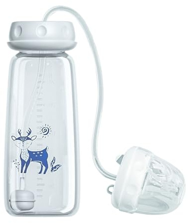 xowwyue Anti-Colic Feeding Bottle, 240ml Silicone Feeder Nursing Cup with Fast Flow Nipple Straw, Adjustable Milk Bottle Feeding System for Breastfeeding, Breastmilk Storage