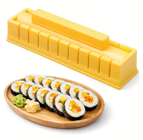 Sushi Set zum Selber Machen 4-TLG. – Komplettes Sushi Maker Set mit Presse | Mit Form & Presse für gleichmäßige quadratische Sushi-Rollen – einfach für Anfänger & Kinder