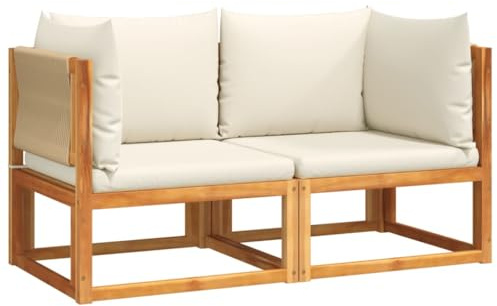 KKgypkn 6-TLG. Gartensofa-Set mit Kissen aus Akazienholz und Seil, Modulares Gartensofa für Terrasse, Gartensofa Set wasserabweisend und belüftet mit abnehmbaren Bezügen