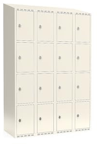kaiserkraft | 4er-Schließfachschrank Fydor | 4 Abteile | Weiß | B 1200 mm | schräge Dachform | Vorhängeschloss
