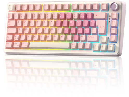 YUNZII B75 PRO ISO-DE Mechanische Gaming Tastatur (Pink, Cocoa Switch) | 75% QWERTZ Layout (DE) mit Drehknopf, BT5.0/2.4GHz/USB-C, Vorgeschmierte Schalter, RGB für Win/Mac/PC