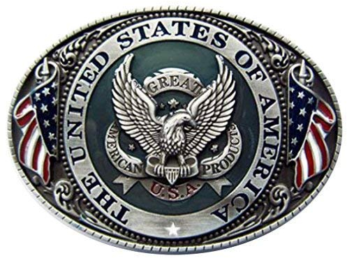 Buckle USA Wappen, mit Adler & Flaggen, Gürtelschnalle