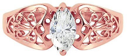 Bague filigrane en or rose 14 carats avec topaze blanche naturelle en forme de marquis, Or rose, Topaze
