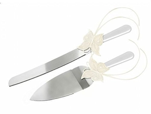 1 pack Cake knife and a server, with cream butterflies, for wedding table decortaion, birth, Partydeco