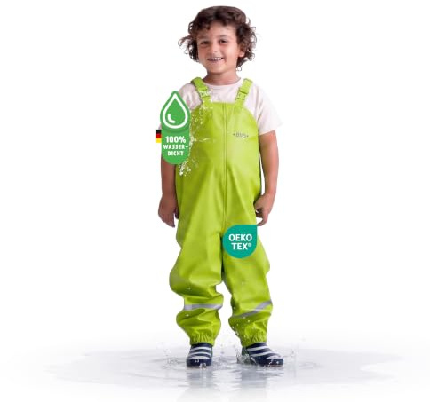 BMS® Regenhose für Kinder mit Latz, ideale Matschhose und Buddelhose | 100% wasserdicht, besonders hautfreundlich und weich Softskin, Oeko-Tex, strapazierfähig, langlebig für Mädchen, Jungen