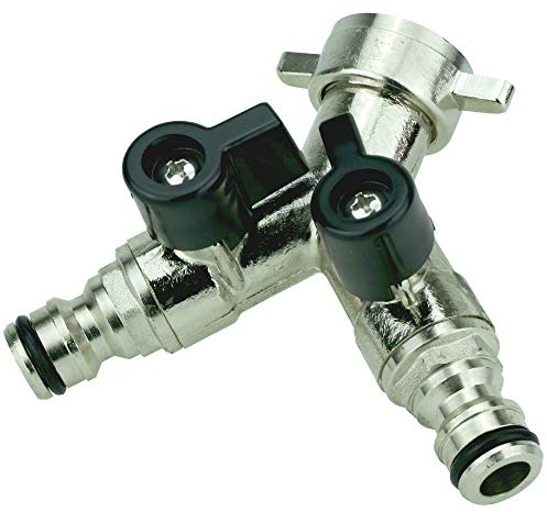 FILTROTECH Y-Verteiler 2-Wege 3/4 Zoll auf 1/2 Zoll Stecksystem | Zwei Abgänge mit Steckkupplung, einzeln absperrbar, kompatibel mit gängigen Gartenschlauch-Systemen