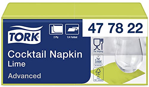 Tork 477822 Cocktailservietten Limone/Cocktail Serviette in Advanced Qualität mit 1/4 Falz / 12 x 200 (2400) Servietten / 23,8 x 24 cm (B x L)