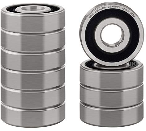 XiKe 6201-2RS Kugellager 12x32x10mm Chromstahl und Vorgeschmiert, 6201RS Rillenkugellager mit Gummi Doppeldichtung, 10er-Packung