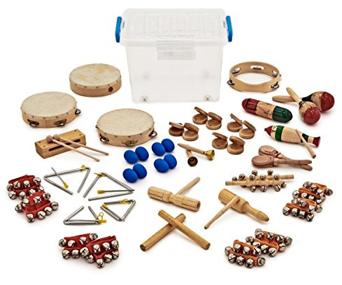 36-teiliger Klassensatz Perkussionsinstrumente KS2 von Gear4music | 36-teiliges Set mit Handgelenkglocken, Tamburinen und Kastagnetten, ideal für die Musikerziehung, Box inklusive