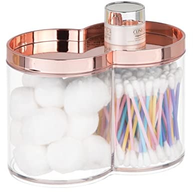 mDesign Aufbewahrungsboxen aus Kunststoff – geeignet als Wattepadspender und für Wattestäbchen – stapelbarer Kosmetikorganizer und mit praktischem Deckel – 2er-Set – roségold/durchsichtig