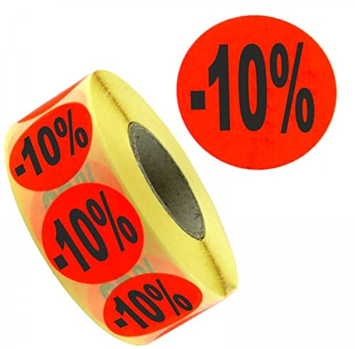 1.000 Aktionsetiketten/Rabattetiketten mit Aufdruck -10% | leuchtrot permanent 32mm | 1 Rolle