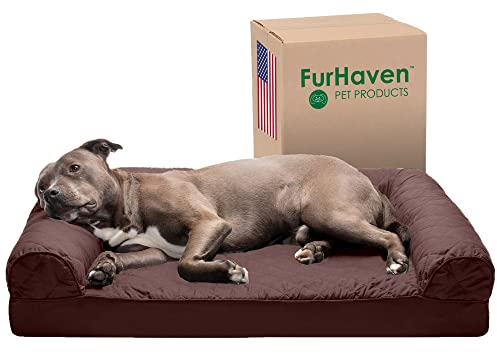 Furhaven Large Orthopedic Dog Bed Quilted Sofa-Style w/Removable Washable Cover - Coffee, Large