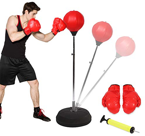 Ejoyous Punchingball Erwachsene Boxtraining Set Punchingball Boxen Set Höhe Verstellbar Stehen Standboxsack Punching Tasche mit Boxhandschuhen und Handpumpe 120-140 cm