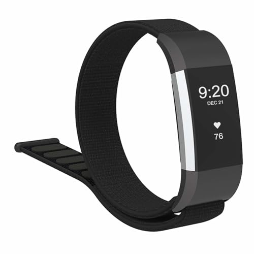 INF Armband für Fitbit Charge 2 austauschbares Klettverschluss Nylon Armband Schwarz