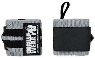 Gorilla Wear - Wrist Wraps PRO - Grau/Schwarz - Bodybuilding Krafttraining Gym Training Gewichtheben Unterstützung Stabilisierung mit Logos für Sport aus Elasthan und Polyester