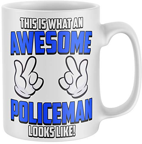 Purple Print House This Is What An Awesome Policeman Looks Like Mug - Funny Birthday Police Officer Cop Key Worker Gifts For Him - Tea Coffee Cup Joke Present Idea, White, One Size