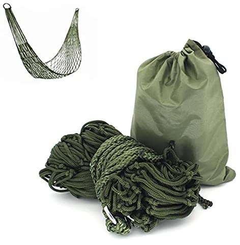 HIZQ Outdoor Hängematte Netz Camping Garten Dunkelgrün Netzhängemmatte, Garten Hängematte Für 1 Person Camping Leicht In-& Outdoor