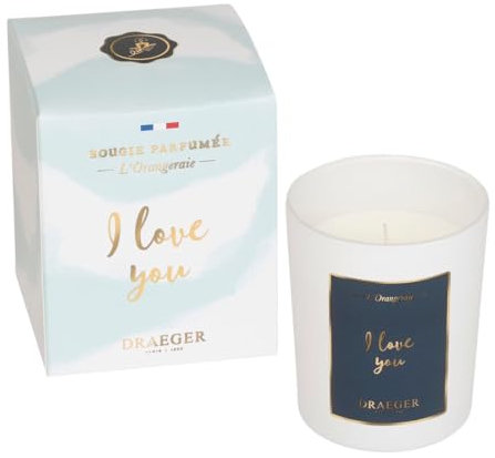 DRAEGER PARIS - Bougie Cadeau Blanche Parfumée Fleur d'oranger I Love You - Idée cadeau Famille, Ami, Saint-Valentin - Pot en verre - Made in France - 100% Cire Végétale - 40h de combustion