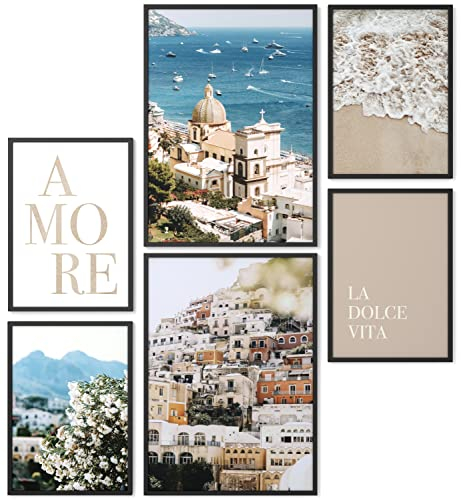 Papierschmiede® Mood Poster Set La Dolce Vita, Bilder Wohnzimmer Deko Schlafzimmer, 2x DIN A4 und 4x DIN A5, Italien Altstadt Strand Meer Urlaub - Wandposter ohne Rahmen