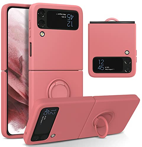 UEEBAI Silicone Case with Ring for Samsung Galaxy Z Flip 3 5G, Lightweight Foldable Slim Case Shock Absorption Slim Cover with Ring 360 Degree Rotation Stand Protective Cove - Lavender Purple