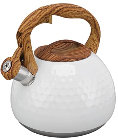 Tea Kettle, 3L Food Grade Stainless Steel Whistling Stovetop Tea Kettle with Wood Pattern Handle, Fast Boiling Household Whistling Teapot, Teakettle Teapot Hot Water Kettle for Tea, Coffee(White)