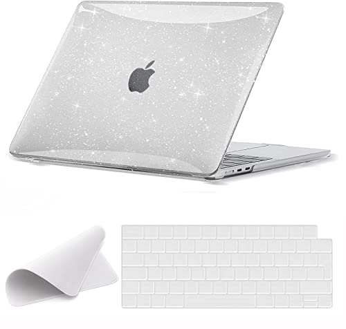 EooCoo Hülle Kompatibel für MacBook Air 13,6 Zoll M4 M3 M2 mit Touch ID, 2025 2024 2022 Freisetzung (A3240 A3113 A2681) Kunststoff Schutzhülle + Tastaturschutz + Poliertuch - Gliiter Kristall Klar