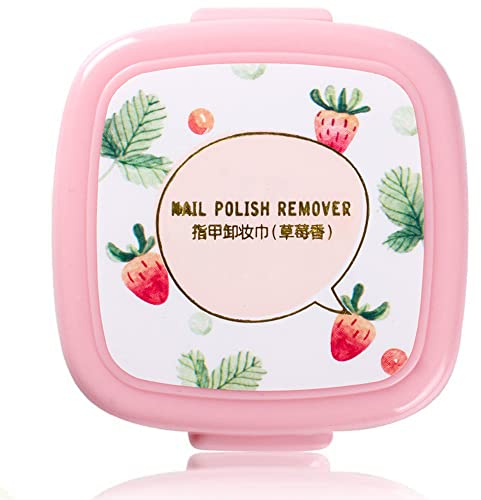 Renyigou Nail Varnish Remover Pads in Box,Travel portable Nail Varnish Remover Wipes (Strawberry, 40 Count (Pack of 1))
