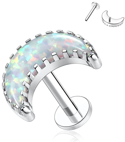 AROWRO 16G Labret Tragus Monroe Schmuck Mond Opal Lippenringe Labret Tragus Daith Ohrstecker Lip Medusa Monroe Labret Piercing Schmuck Helix Tragus Knorpel Ohrring G23 Titan 8mm Silber Innengewinde