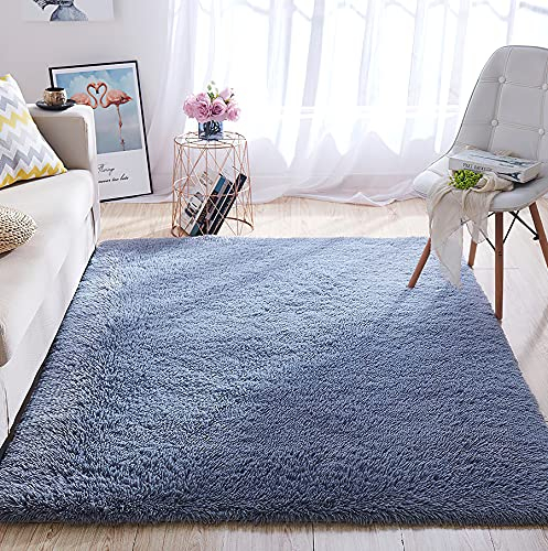 ROHATIM Hochflor Teppich Wohnzimmer Super weich Shaggy Teppich Flauschiger,Soft Area Rug Schlafzimmer Teppiche Super weich Fluffy Kindermatte(Silber grau,80 x 150 cm)
