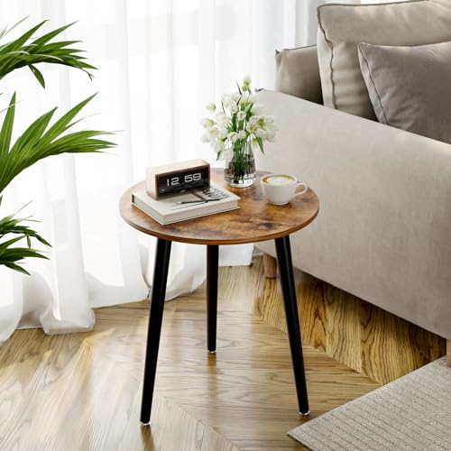 APICIZON Round Side Table, Small Coffee Table End Table for Living room, Bedroom, Small Space, Wooden Bedside Table, Easy Assemble, 51(H) x 42(D) cm, Rustic Brown and Black