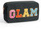 Glitzer-Chenille-Buchstaben-Make-up-Tasche, glamouröse Tasche, kleine adrette Patch, Make-up, Kosmetik, Reisen, Reißverschlusstasche für Frauen und Mädchen, Glam - Schwarz