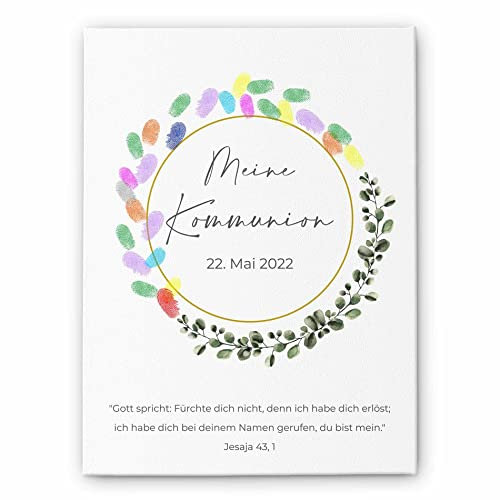 Fingerabdruck Leinwand Kommunion & Konfirmation - personalisiertes Gästebuch für Erstkommunion Taufe Konfirmation - Fingerprint Leinwände für Mädchen & Jungen - besonderes Geschenk (Blätterranke)…