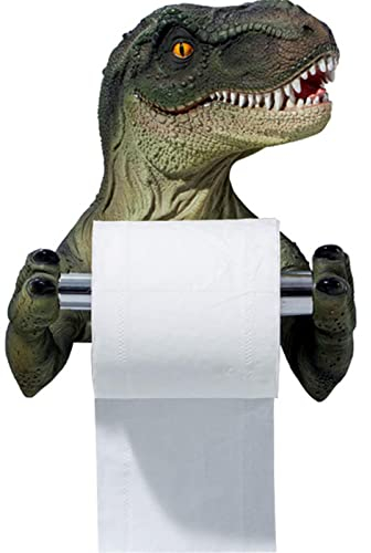 Dinosaurier Toilettenpapierhalter Wandhalterung, Badezimmer und Schlafzimmer Dekor Handtuchhalter, Dino Halterolle Toilettenpapier - 5,1 Zoll Silber Chrom Feder Ohne Bohren (Tyrannosaurus)