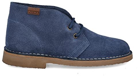 PAYMA - Stivali Stivaletti Safari Deserto in Pelle per Uomo e Donna. Fatto in Spagna. Scarpa Chukka in Crosta di Pelle Sport. Chiusura con Lacci. Suola in Gomma. Colore: Jeans, Taglia: EU 42