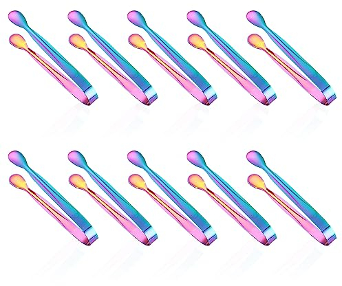 Sixfolo Pinces à Glaçons 10 Pièces Pinces à Sucre Coloré Petite Pince de Service en Acier Inoxydable Mini Pinces à Apéritifs Pince Bonbon pour Glace Candy Bar Sucre Biscuit Buffet Grill Bar Cuisine